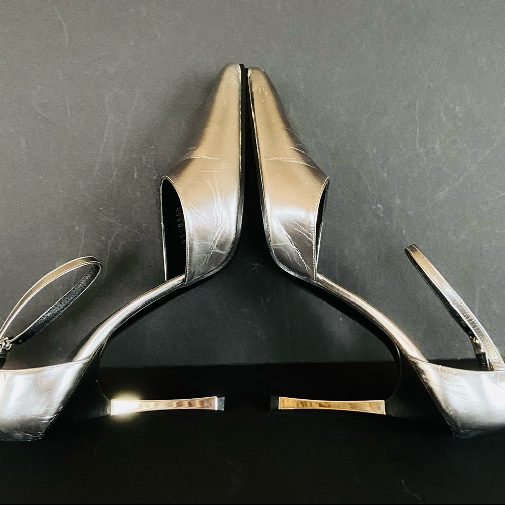 Gucci silver leather heels  ankle straps 37.5 - Picture 4 of 16